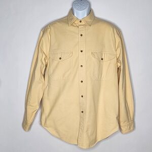 LANDS' END Men's Sz M Yellow Chamois Flannel Long Sleeve Button Up Shirt